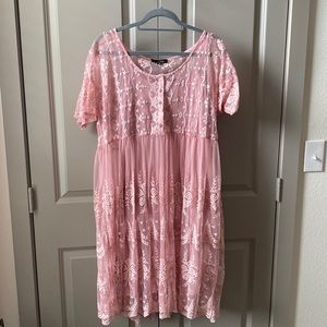 Cute boho pink, lace dress!  Midi length!